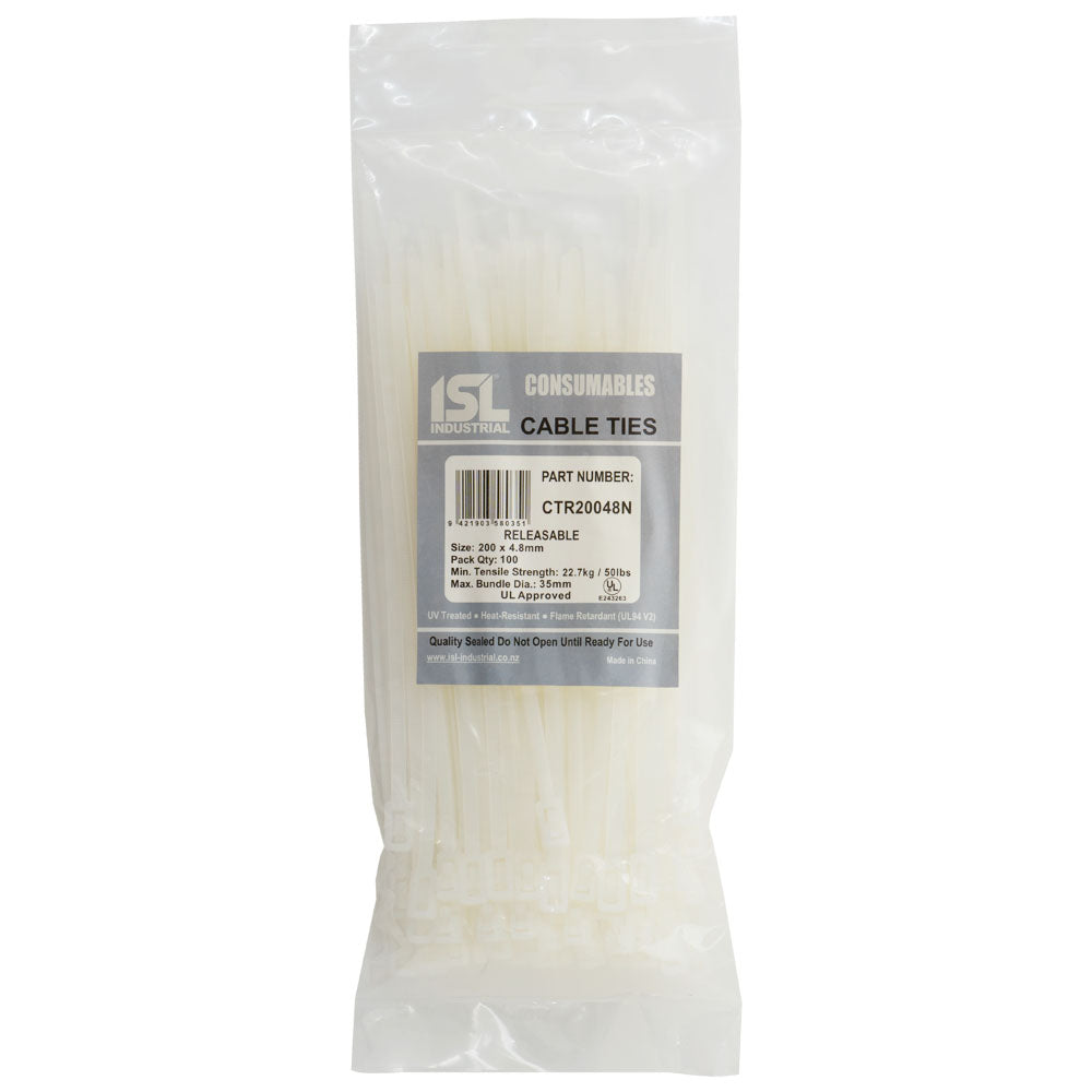 ISL Nylon Releasable Cable Tie - Nat - 100pk - ISL_CTR20048N