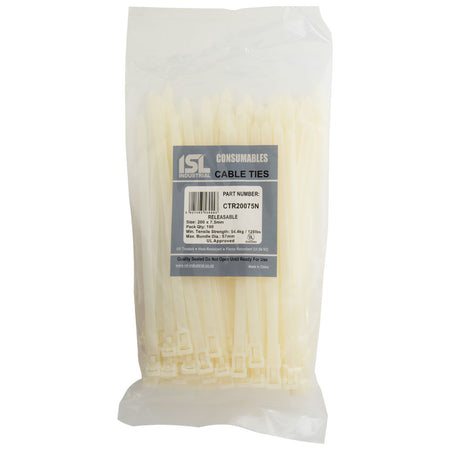 ISL Nylon Releasable Cable Tie - Nat - 100pk - ISL_CTR20075N