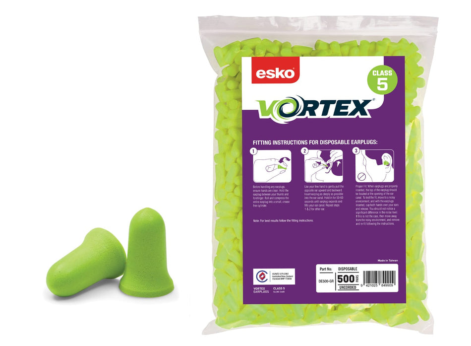 Vortex Earplugs, Green, Uncorded, Refill bag (500 pairs)