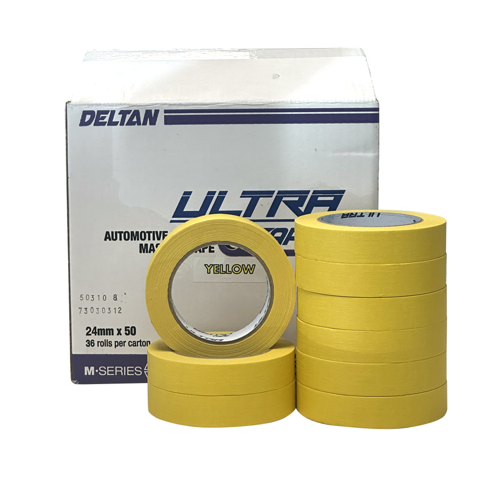 Deltan Ultra Tape Automotive Masking Tape Yellow 24mm X 50m Box Of 36