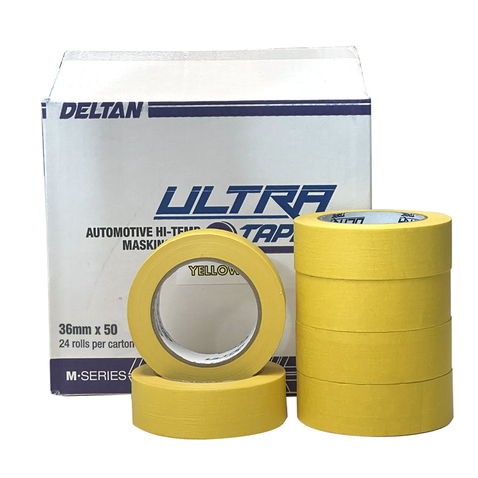 Deltan Ultra Tape Automotive Masking Tape Yellow 36mm X 50m Box Of 24