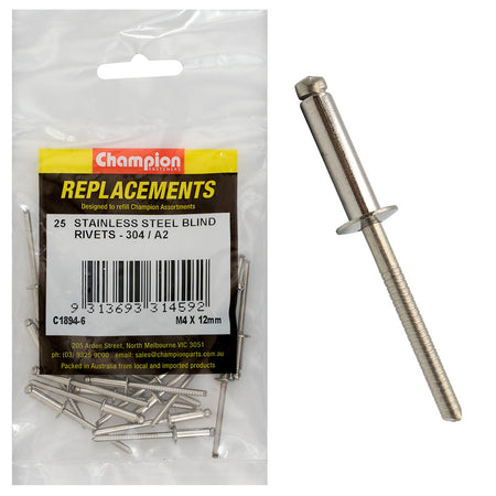Champion 4.0mm x 12mm Blind Rivet -304/A2 -25pk | ISL