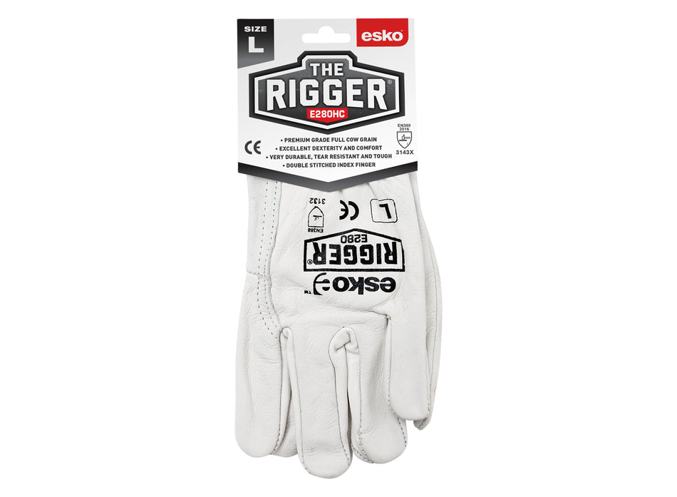 Esko Natural Cowgrain 'A' Grade  Rigger Glove with Header Card, Size Medium (Green)
