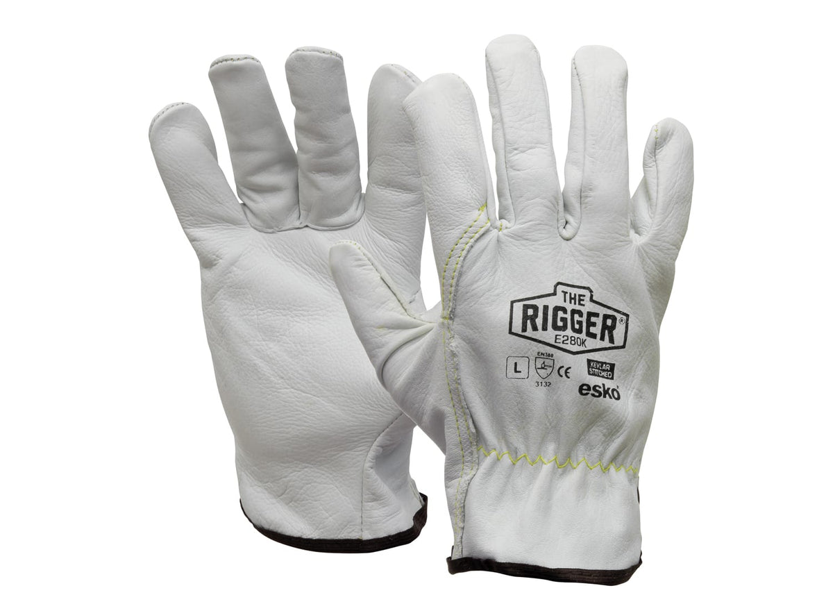 Esko Natural Cowgrain 'A' grade Leather Rigger Glove with Kevlar stitching. Size 2XL (Yellow)