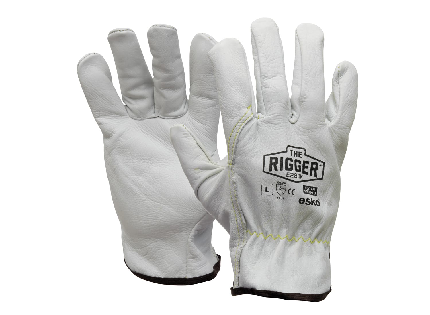 Esko Natural Cowgrain 'A' grade Leather Rigger Glove with Kevlar stitching. Size 2XL (Yellow)