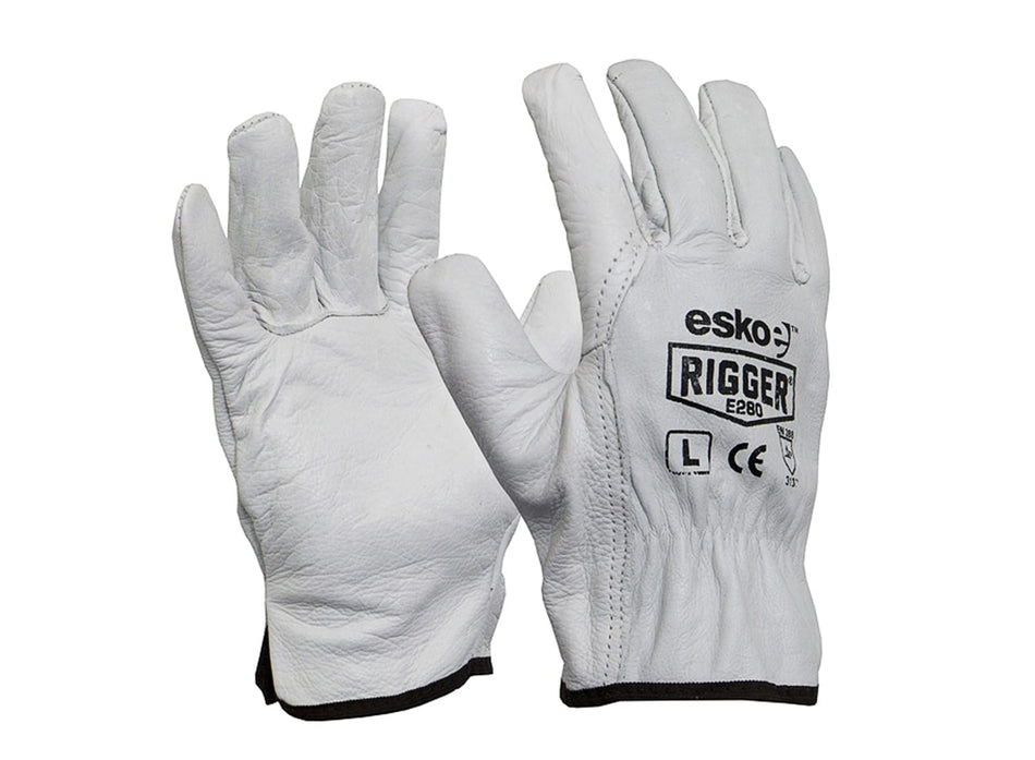 Esko Natural Cowgrain 'A' grade Leather Rigger Glove size Medium (Green)