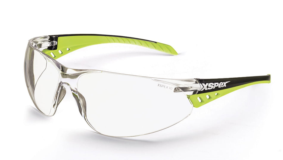 XSPEX Safety Spec CLEAR Lens, wraparound style, soft rubber sidearms, anti-fog & anti-scratch, ASNZS 1337.1