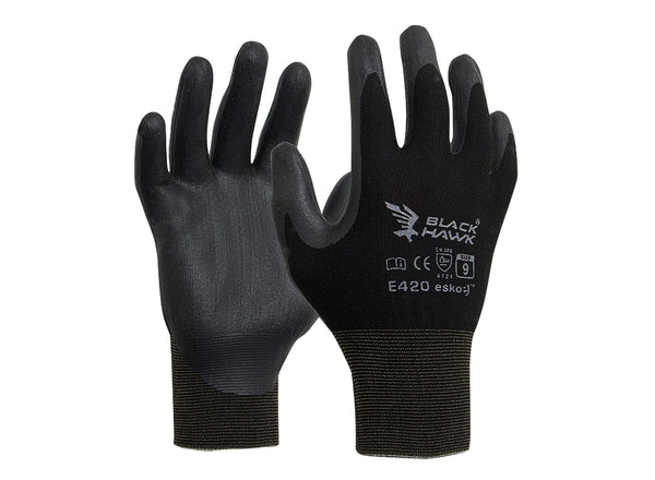 BLACK HAWK Glove, Black polyamide with black foam nitrile coating Size 11(2XL) E420
