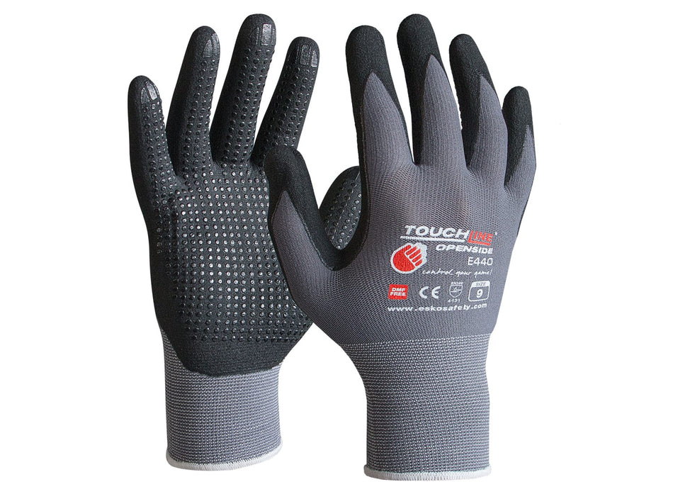 TOUCHLINE -Openside glove with micro dots, polyamide spandex with micro nitrile foam coating. Size 7(S), with Header Card.