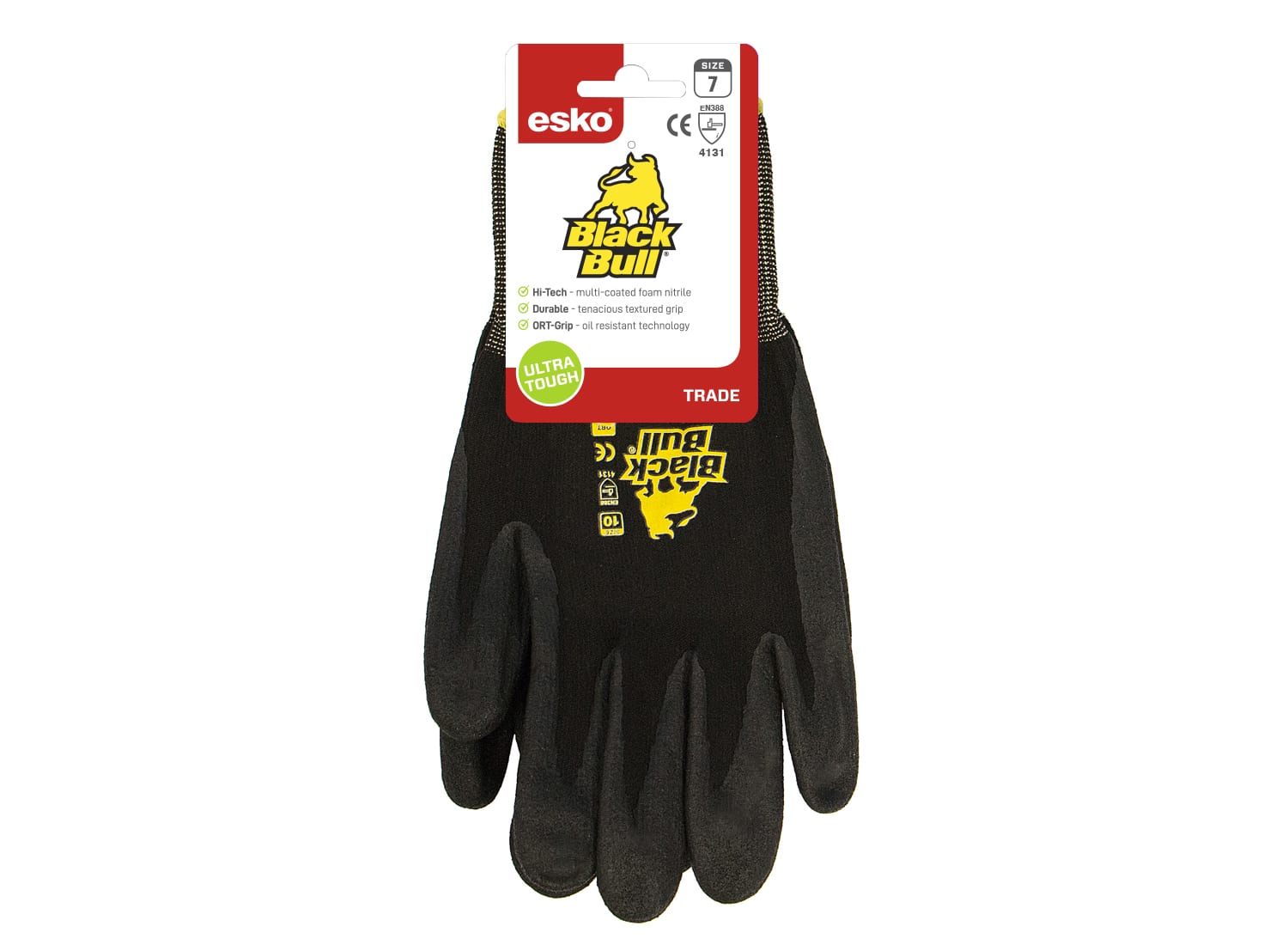 Esko Black Bull Nitrile Glove Header Carded -  Size 7(S) E450