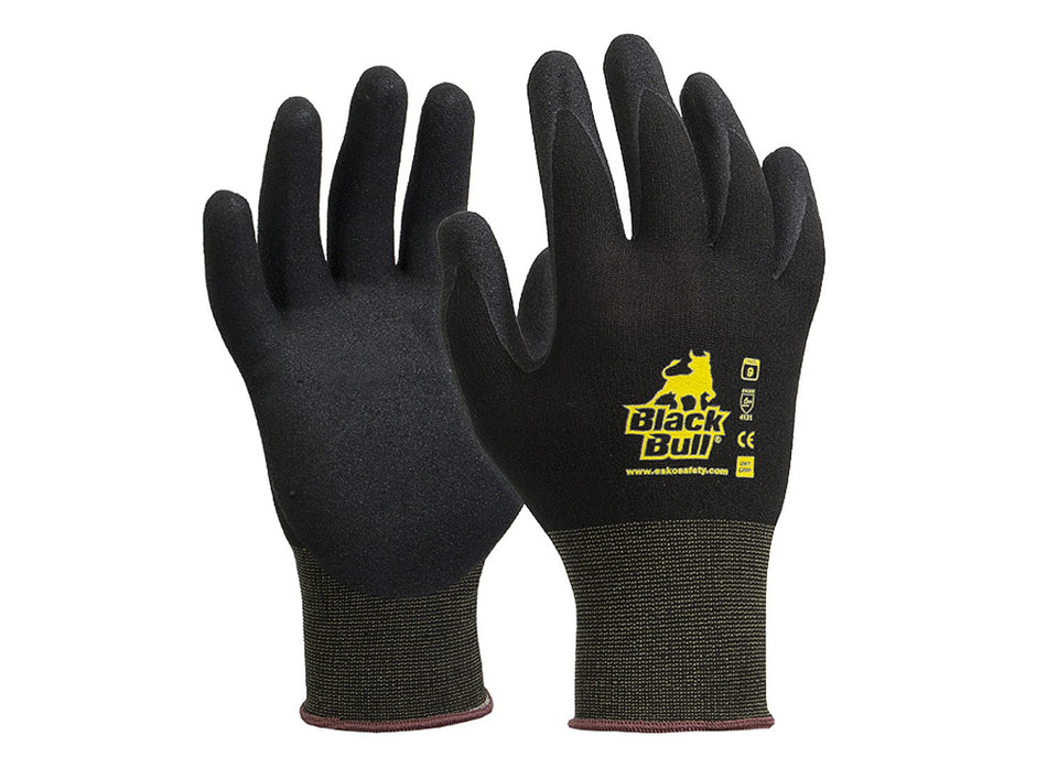 BLACK BULL Glove, Black polyamide liner with black sandy nitrile coating Size 9(L) E450