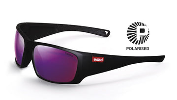 TOKYO safety glasses, matt black frame with polarised lilac mirror lens
