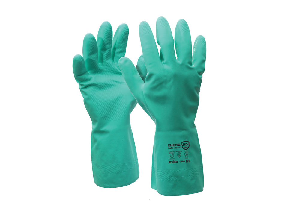 GREEN Chemgard 15mil Nitrile diamond-grip 33cm gauntlet glove, Chlorinated, flocklined liner. 2XL