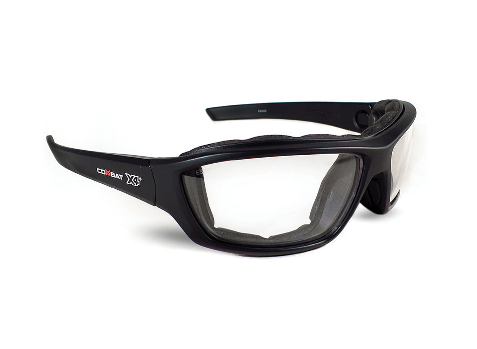 Esko COMBAT X4 Safety Eyewear, Foam Bound with High Impact Rating, A/F & A/S coating, with removable temples and elastic head strap,  Clear Lens