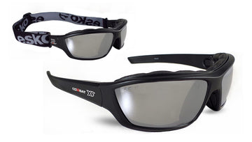 Esko COMBAT X4 safety eyewear with smoke silver mirror lens, elastic strap and removable temples