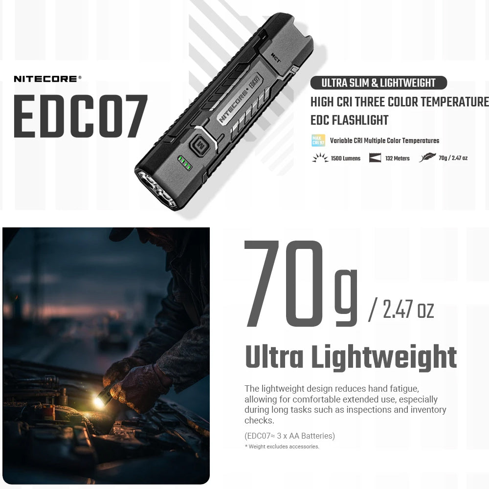 Nitecore EDC07 torch showing tail stand function