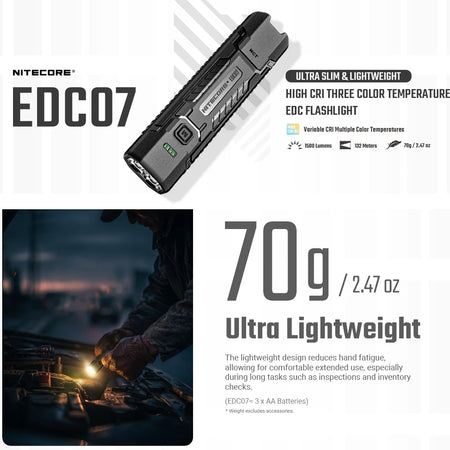Nitecore EDC07 torch showing tail stand function