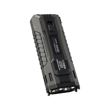Nitecore EDC37 tactical torch, front view showing dual LED head and textured grip