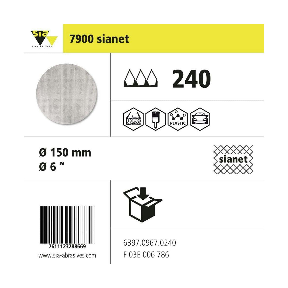 Sia Net 7900 Sanding Disc 150mm P240 50 Pack | Formula