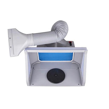 Formula large spray booth with LED lights and exhaust fan, extended view