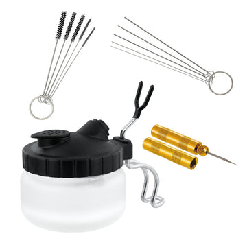 Formula airbrush cleaning set with spray-out pot and brushes