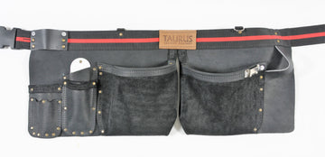 Taurus Tough black full leather and web fencing pro split leg toolbelt apron, front view