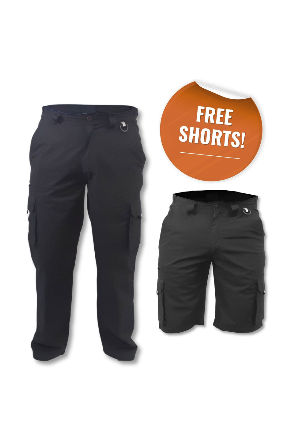 Free Shorts! Clearance - Black Polycotton Ripstop Cargos Trousers -Size 36"/92cm