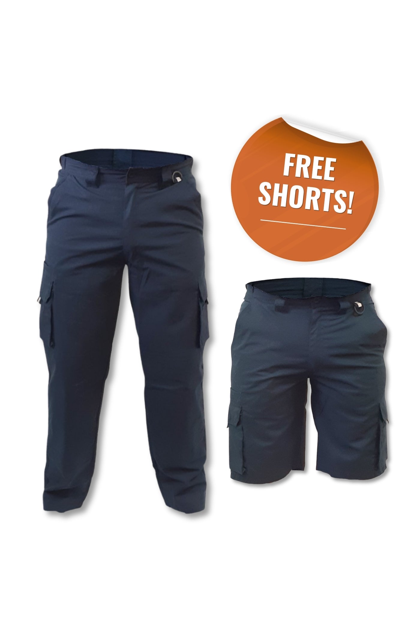 Free Shorts! Clearance - Navy Polycotton Ripstop Cargos Trousers -Size 34"/87cm | Esko
