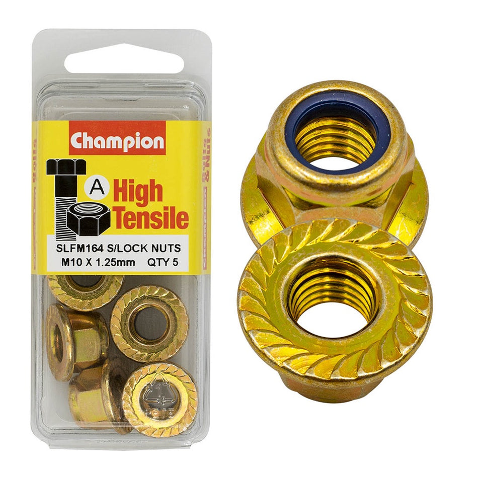 Champion Hex Flange Self-Locking Nuts Nylon InsertM10x1.25mm