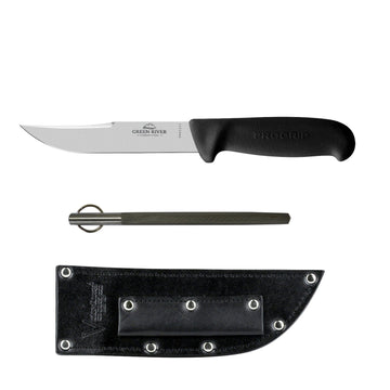 Green River Bushmans knife set with sharpening steel and leather belt sheath