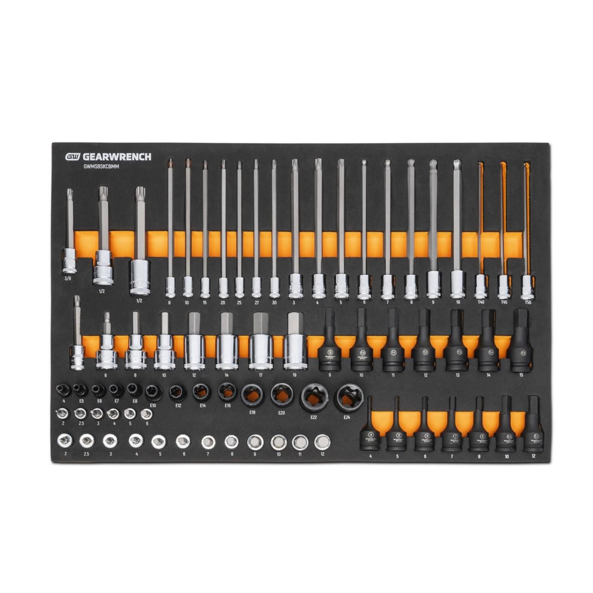 Gearwrench® 74Pc 1/4, 3/8 & 1/2 in. Drive Metric Bit Socket Set in EVA Tray | Accent Tools