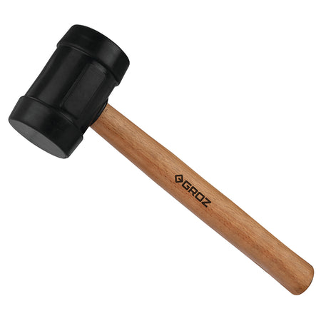 Groz Rubber Mallet 16oz-Black Head- Hickory Wood Handle 14in | ISL
