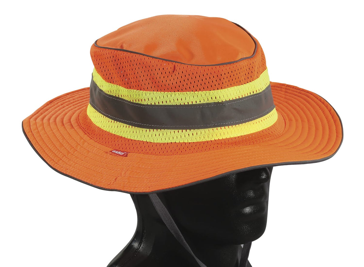 Hi-Vis Full Brim Safari Sun Hat with Neck Protection, Orange. Size L-XL | Esko
