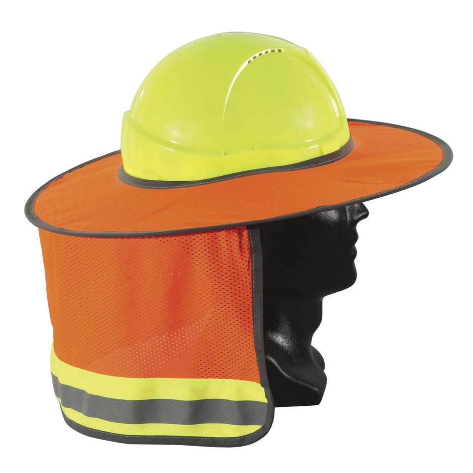 Full Brim Hard Hat Sun Shield, Orange, fluoro reflective collar