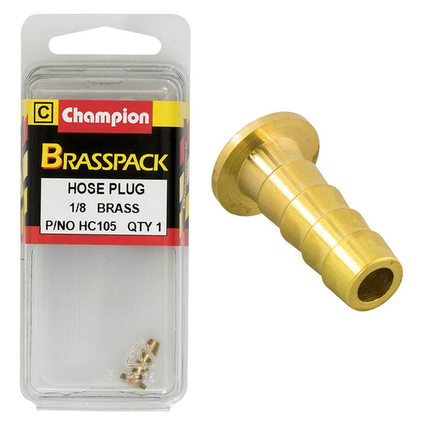 Champion Brass Hose Plugs - Barbed - 1/8in