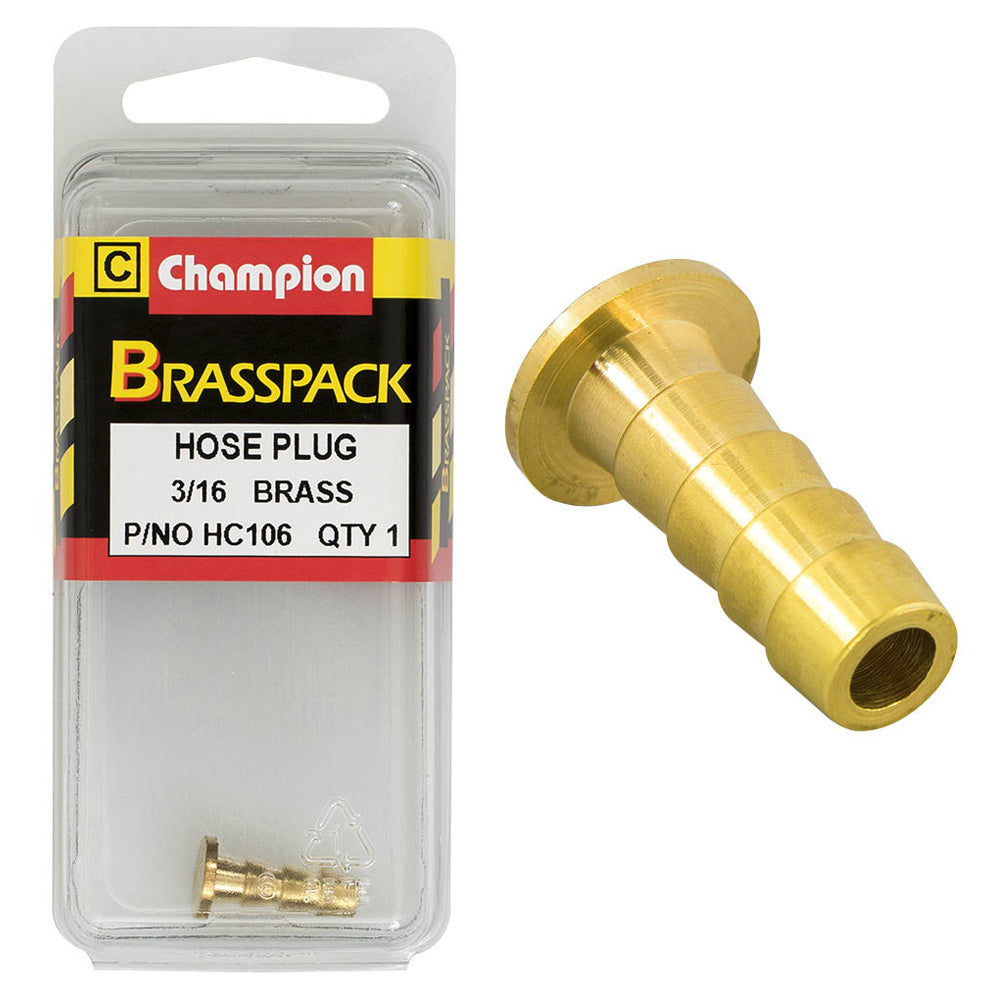 Champion Brass Hose Plugs - Barbed - 3/16in