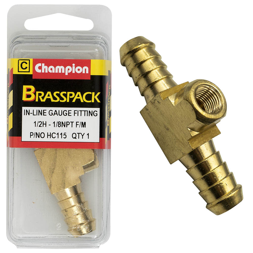 Champion In-Line Gauge Fittings Brass 1/2inH-1/8inNpt Female | ISL