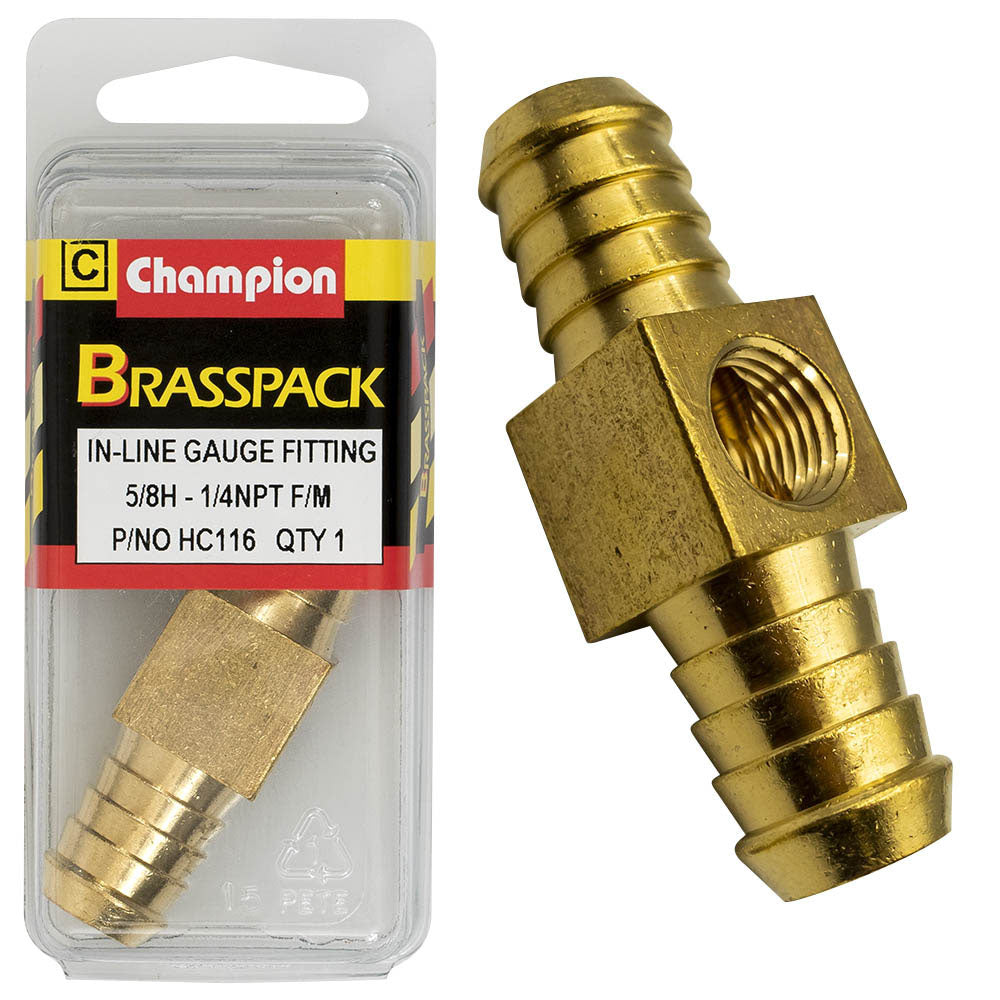 Champion In-Line Gauge Fittings Brass 5/8inH-1/4inNpt Female | ISL