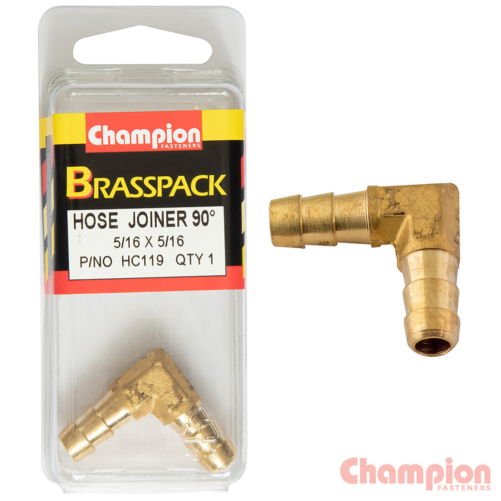 Champion Hose Joiner 90 deg Barb Elbow Brass 5/16-5/16 | ISL