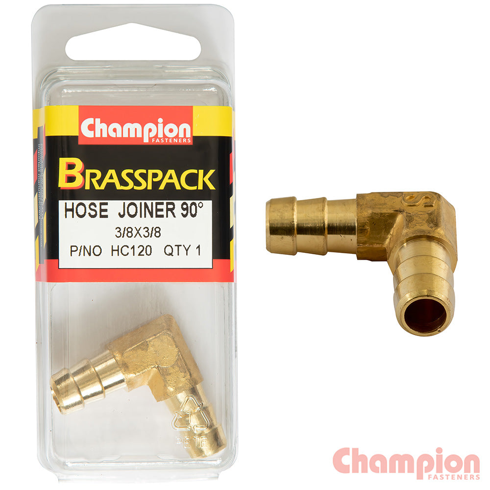 Champion Hose Joiner 90 deg Barb Elbow Brass 3/8-3/8 | ISL