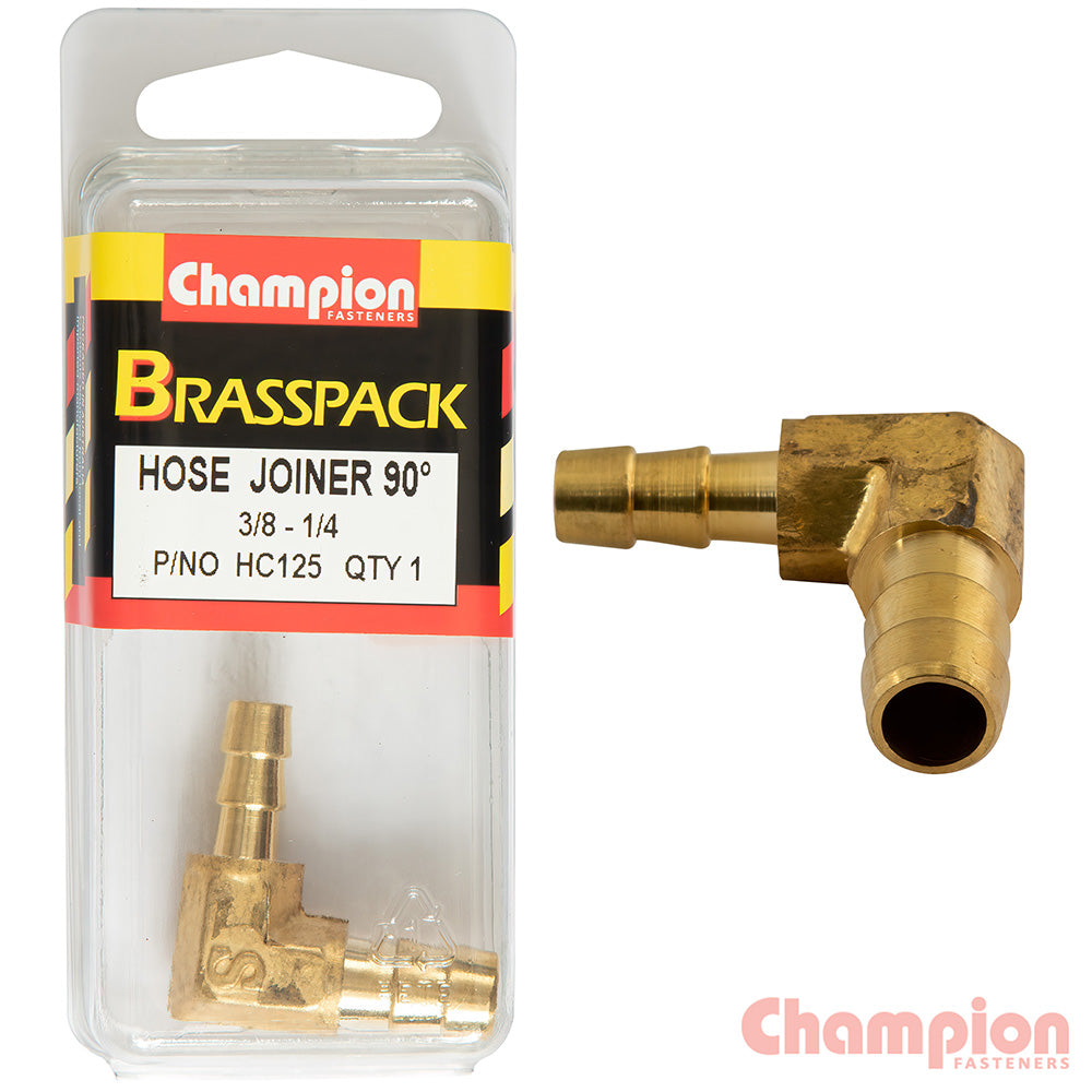 Champion Hose Joiner 90 deg Barb Elbow Reducer Brass 3/8-1/4 | ISL