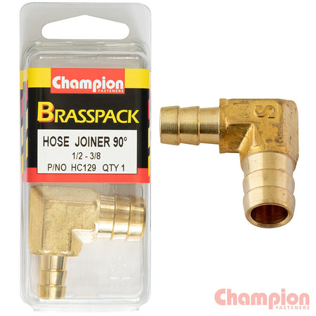 Champion Hose Joiner 90 deg Barb Elbow Reducer Brass 1/2-3/8 | ISL