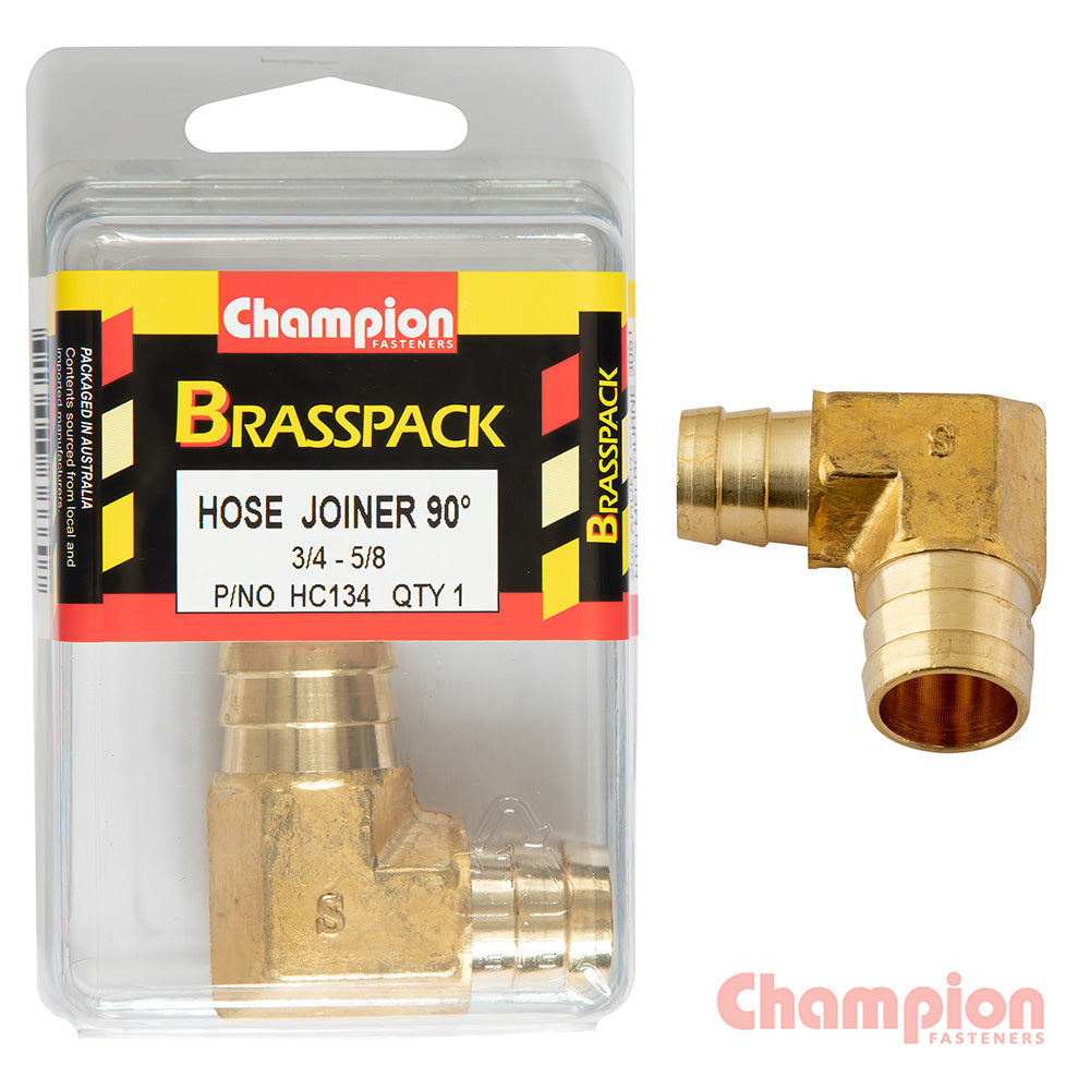 Champion Hose Joiner 90 deg Barb Elbow Reducer Brass 3/4-5/8 | ISL