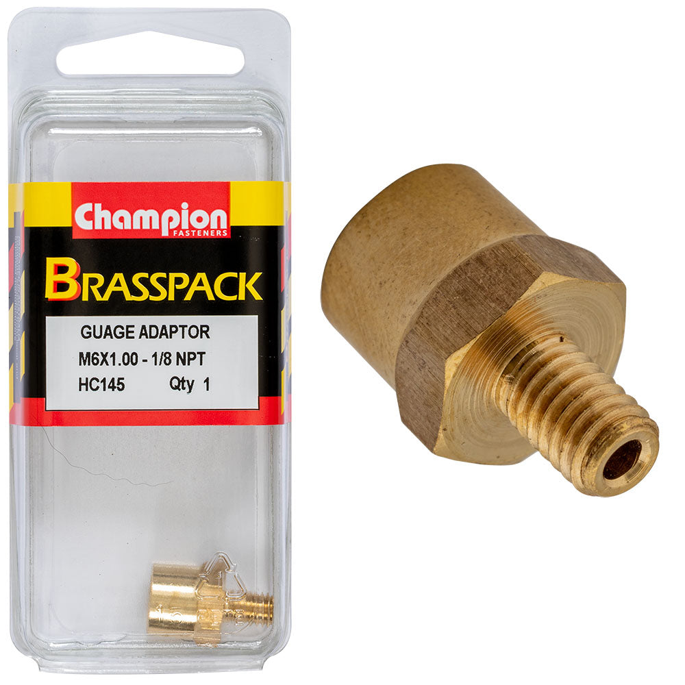 Champion Gauge Adaptor Brass M6x1 Male-1/8 NPT Female -1pk | ISL
