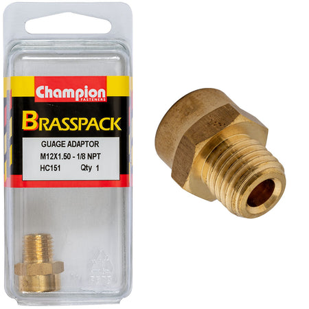Champion Gauge Adaptor Brass M12x1.5 Male-1/8 NPT Female-1pk | ISL