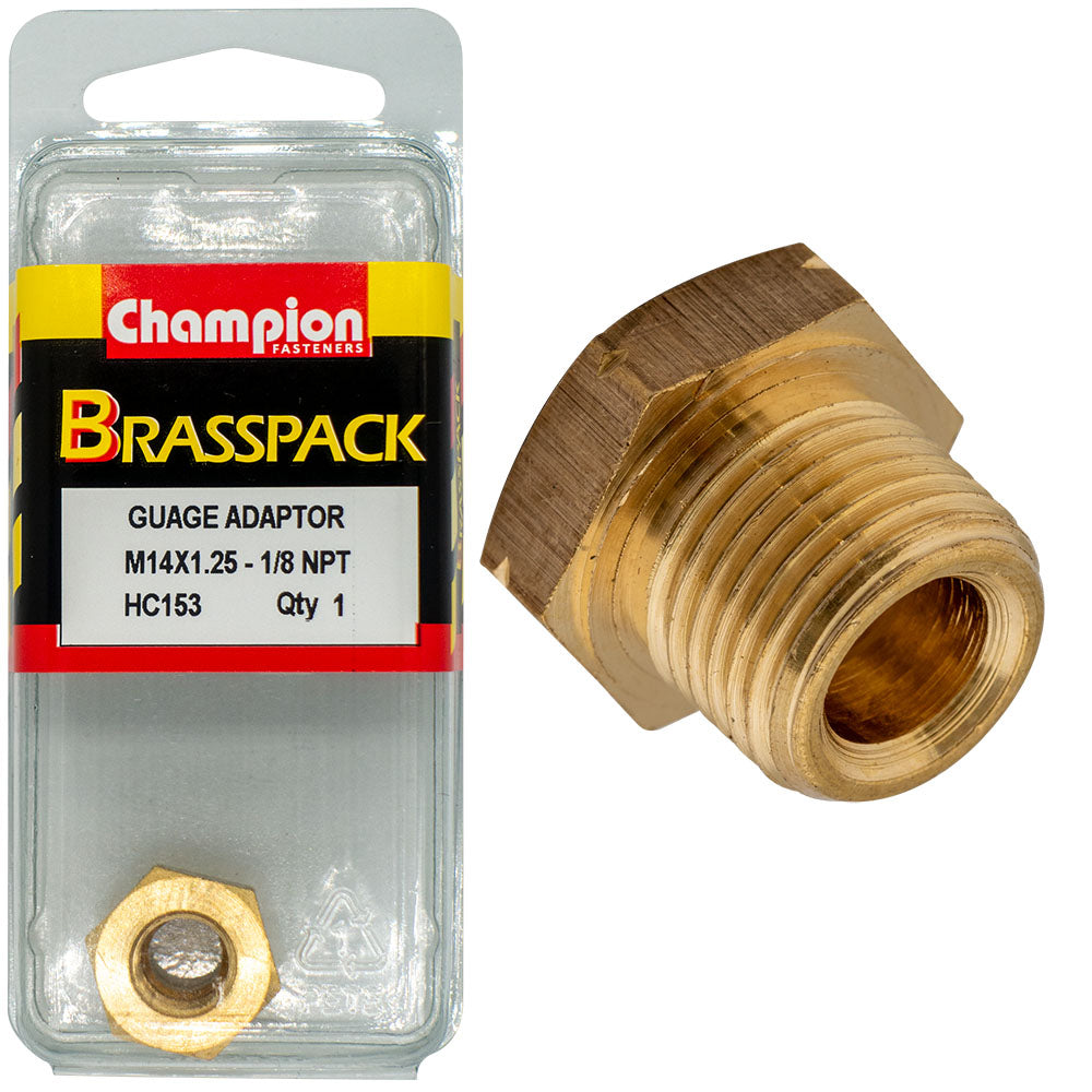 Champion Gauge Adaptor Brass M14x1.25 Male-1/8 NPT Female1pk | ISL