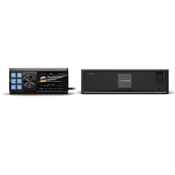 Alpine HDS-990 head unit with compact control panel and separate black box