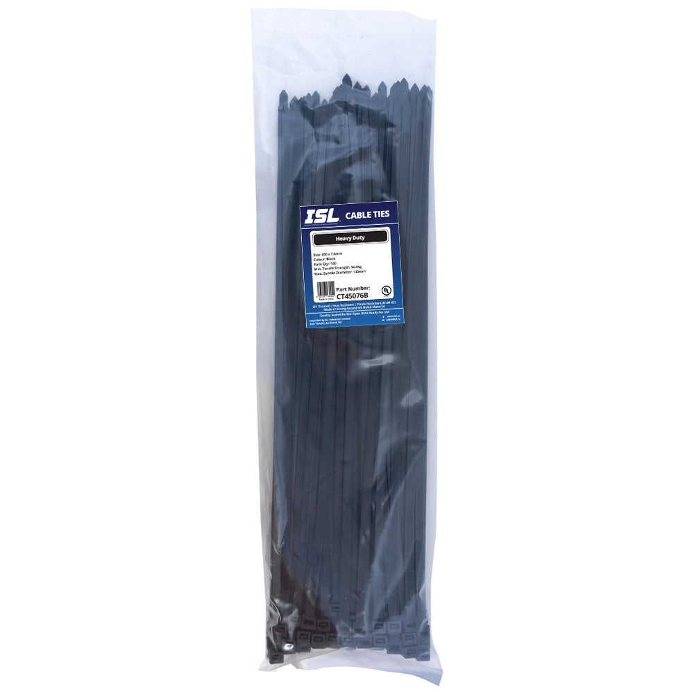 ISL 450 x 7.6mm UV Nylon Cable Tie - Blk. - 100pk