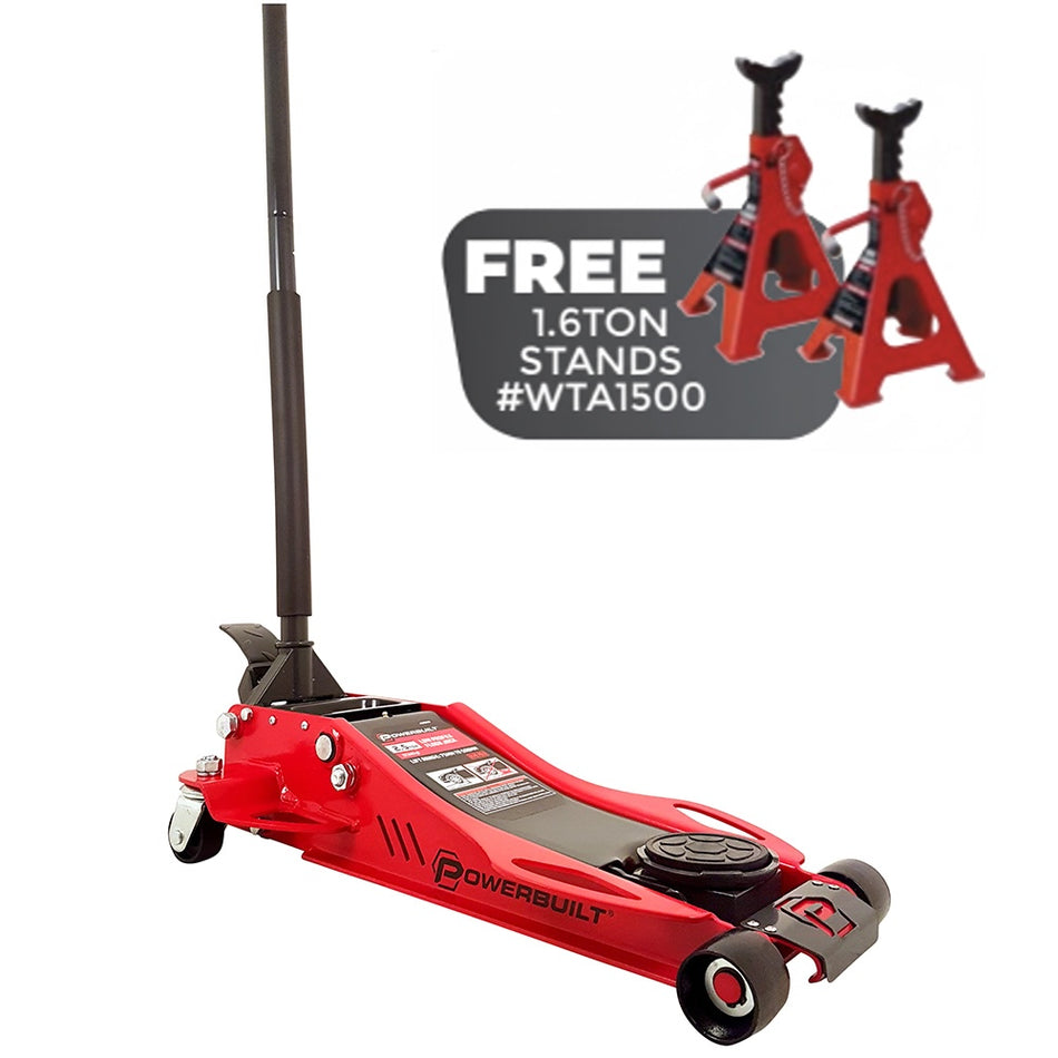 Powerbuilt 2.5 Ton / 2267kg Low Profile Fast-lift Floor Jack - Free pair of Axle Stands!