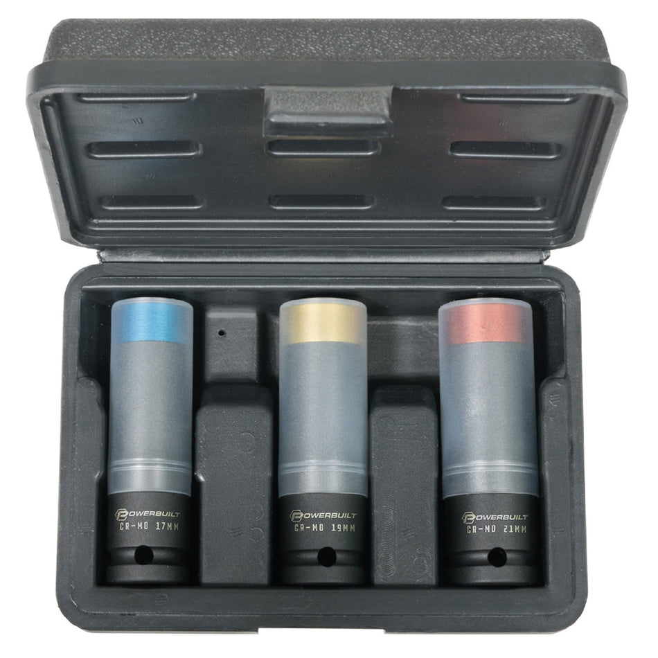 Powerbuilt 1/2” Dr 3pc Metric Deep Impact Wheel Nut Socket Set